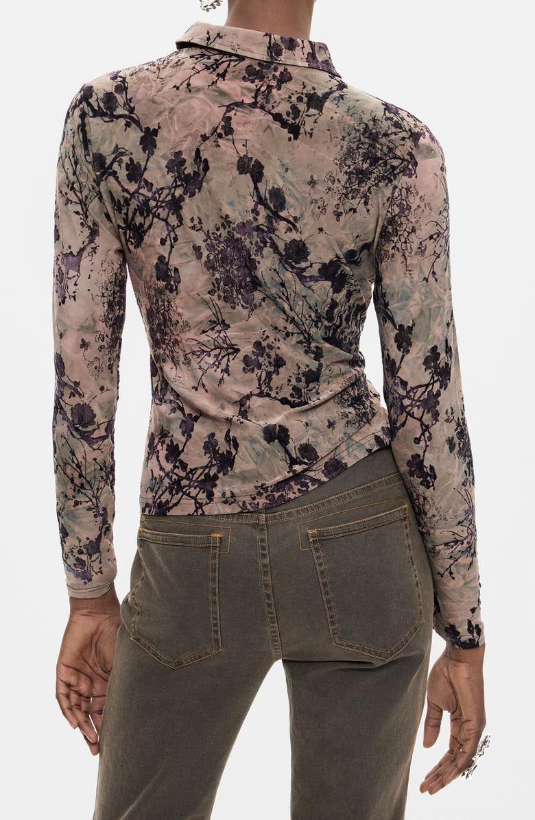 Desigual Print Stretch Button-Up Shirt, Alternate, color, Gray Brown
