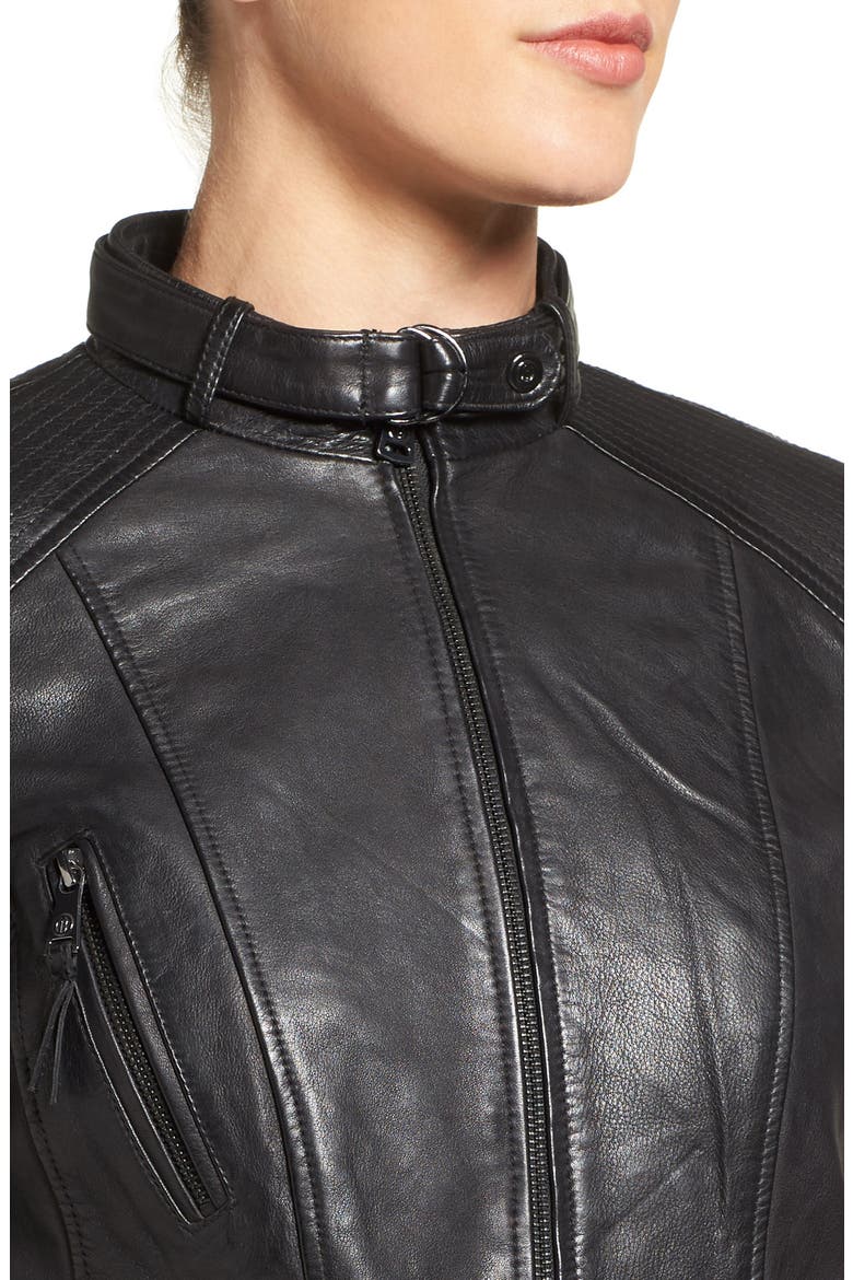 Zip Front Leather Biker Jacket, Alternate, color, BLACK
