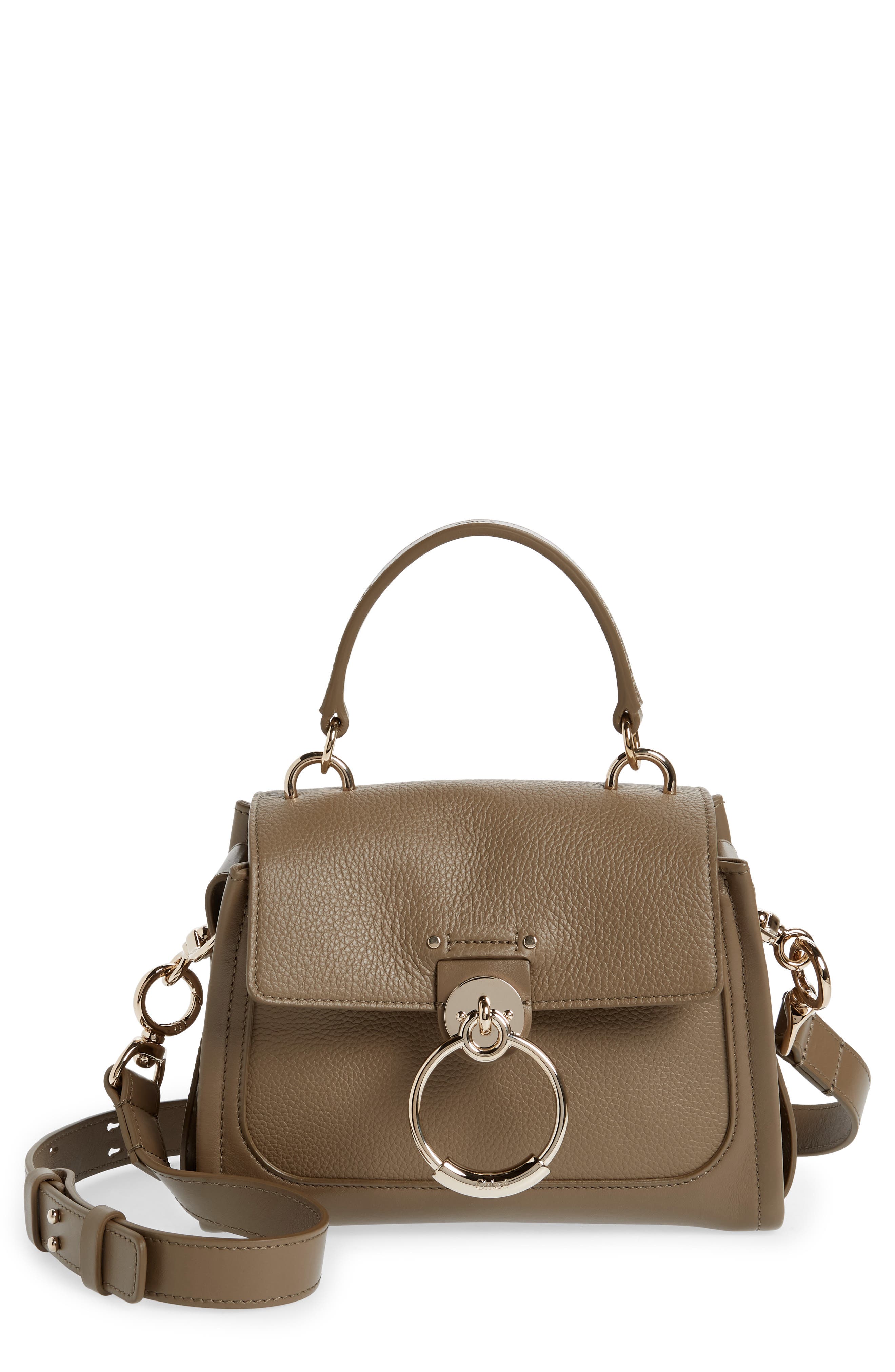 Mini Tess Leather & Suede Top Handle Bag, Main, color, DEEP KHAKI