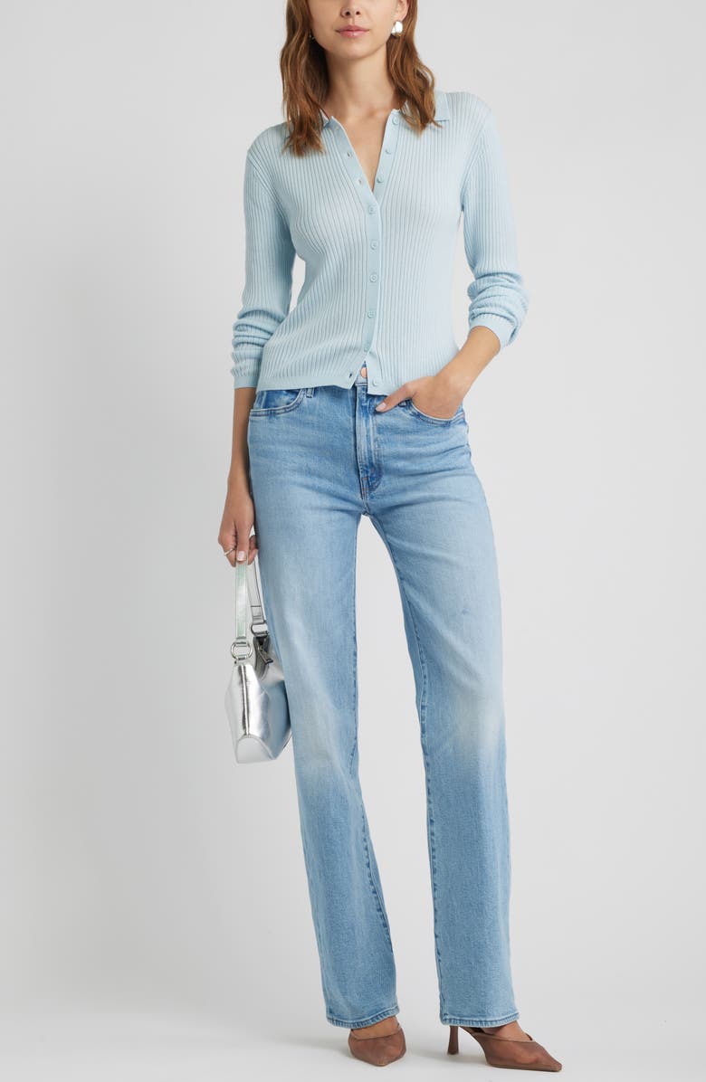 Open Edit Collared Merino Wool Cardigan, Alternate, color, Blue Delicate