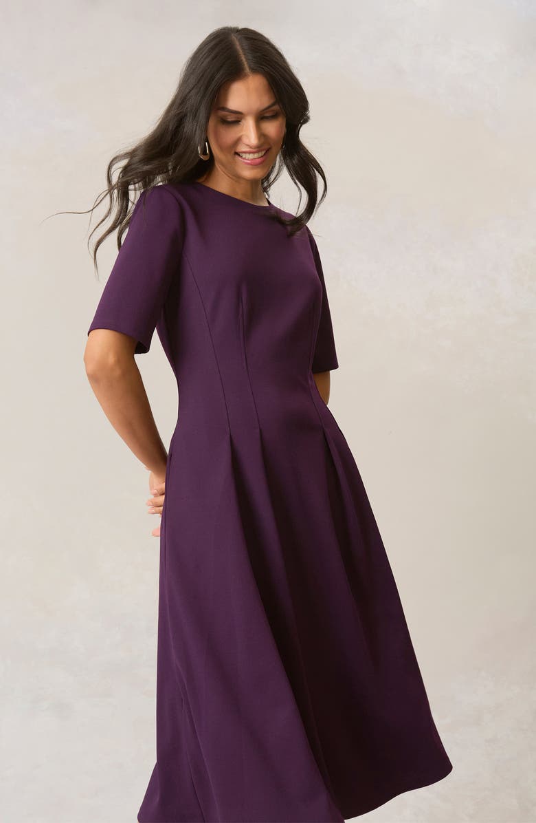 Maggy London Double Pleat A-Line Midi Dress, Alternate, color, Luxe Plum
