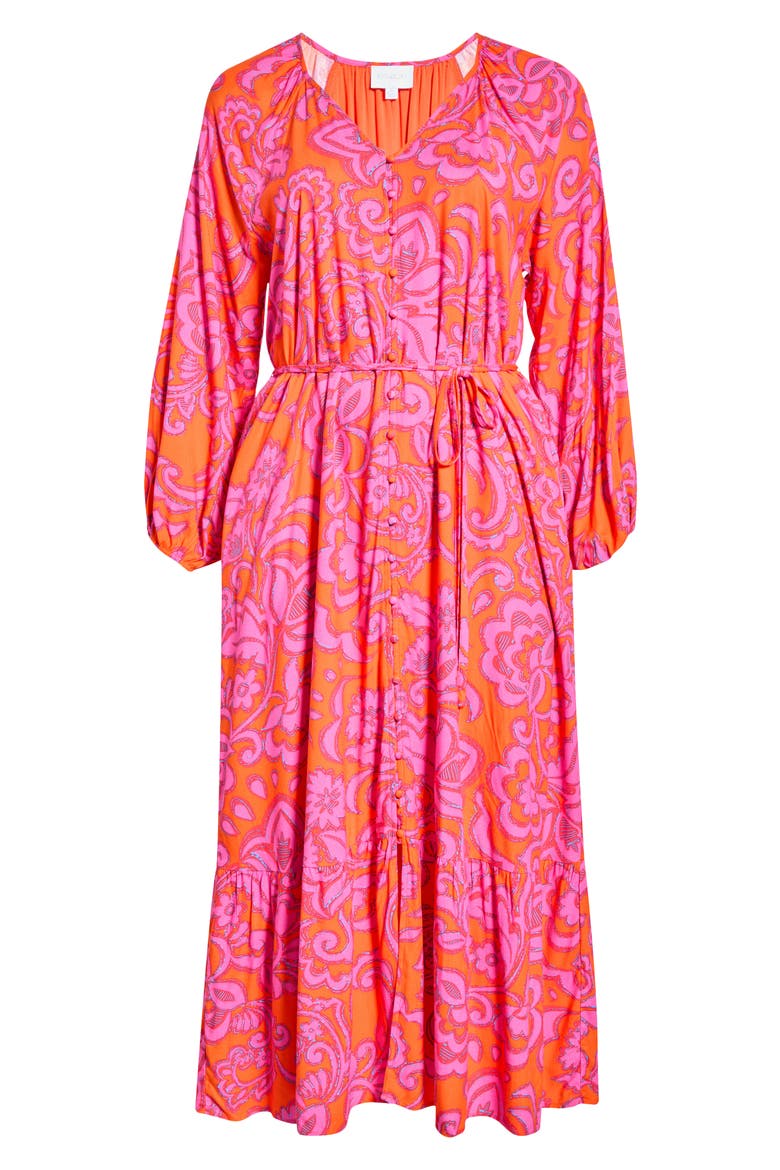 Marinda Floral Print Long Sleeve Maxi Dress, Alternate, color, ORANGE-FUCHSIA