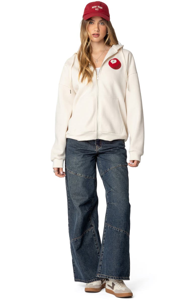 EDIKTED Magic 3 Oversize Graphic Zip Hoodie, Alternate, color, Cream