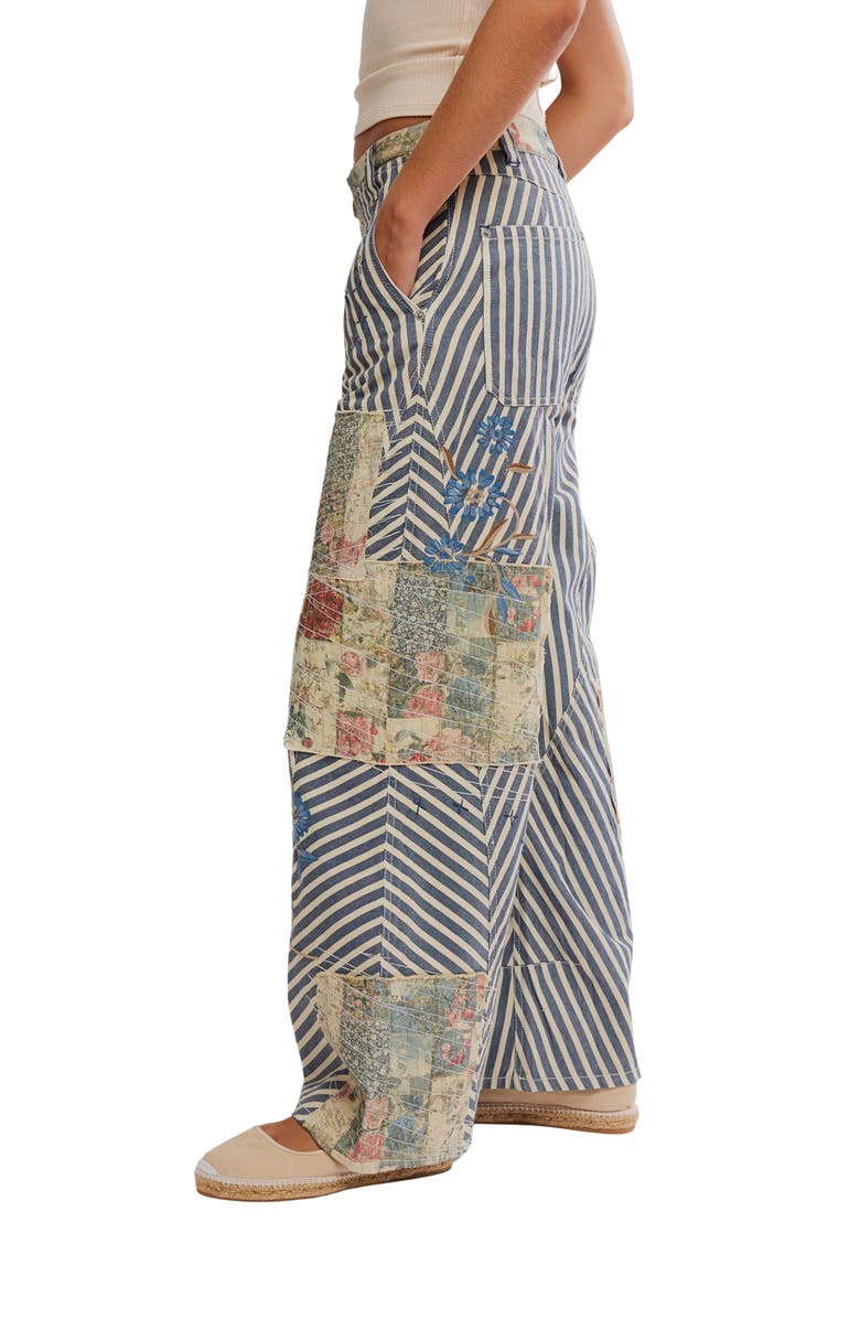 Free People Runyon High Waist Patch Detail Stripe Cotton Pants, Alternate, color, West Ridge