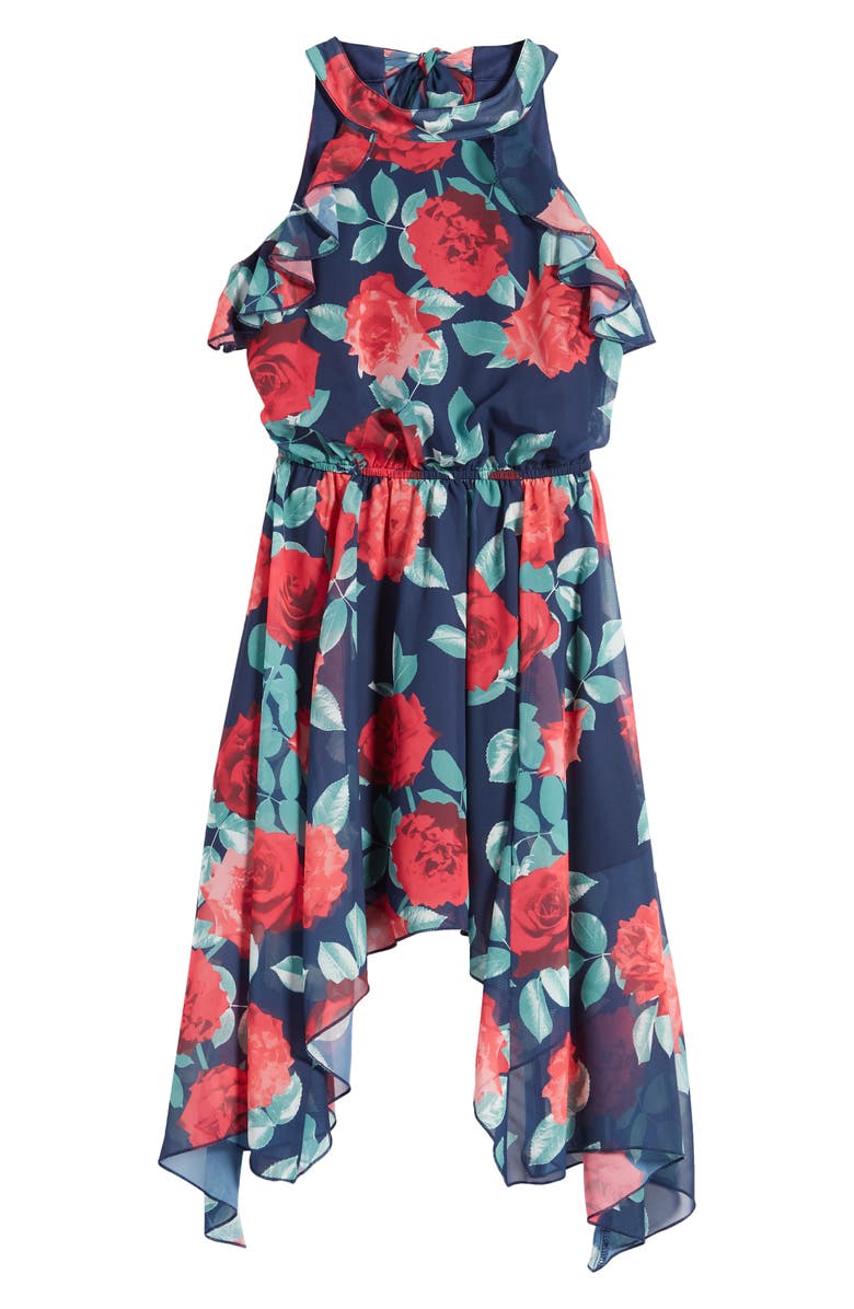 Ava & Yelly Kids' Floral Sleeveless Asymmetric Dress, Main, color,
