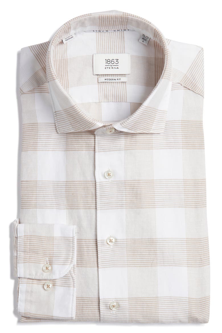 Modern Fit Cotton & Linen Easy-Iron Dress Shirt, Alternate, color, BEIGE