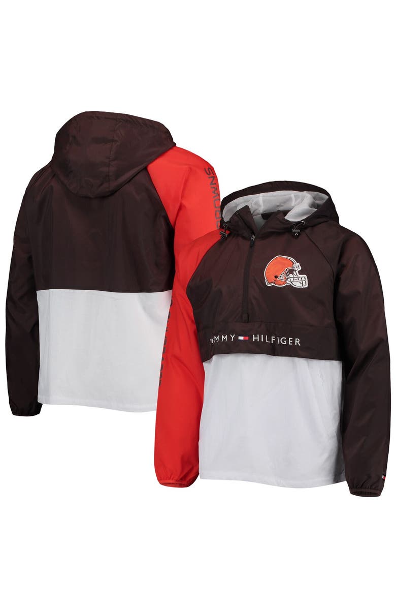 Tommy Hilfiger Men's Tommy Hilfiger Brown/Orange Cleveland Browns Raglan Half-Zip Pullover Top, Main, color, Brown