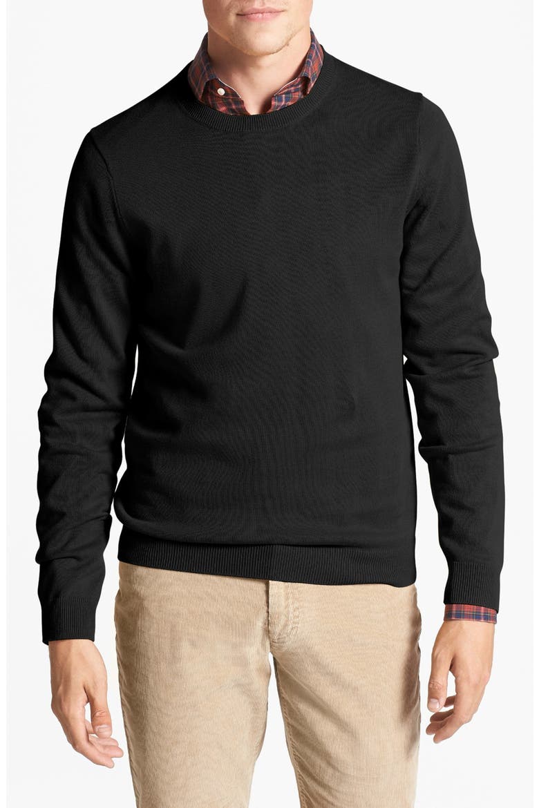 Trim Fit Cotton & Cashmere Crewneck Sweater, Main, color, BLACK