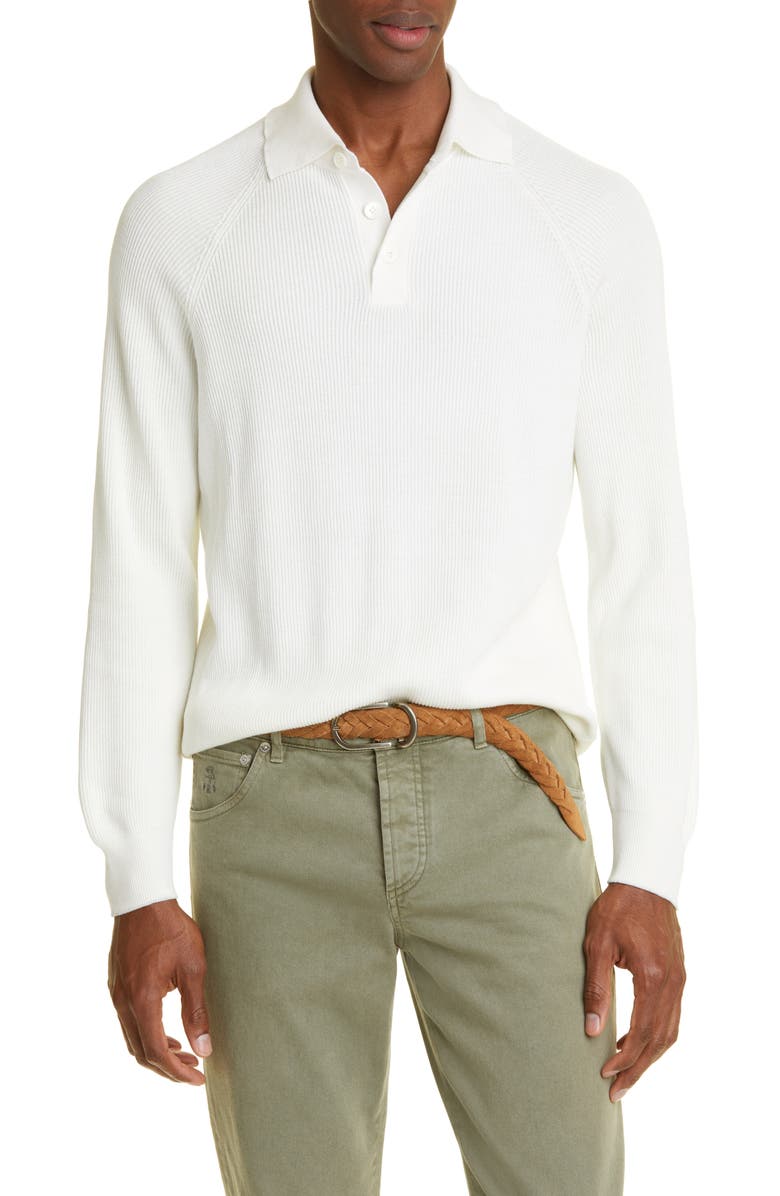 Brunello Cucinelli Cotton Rib Polo Sweater, Main, color, 