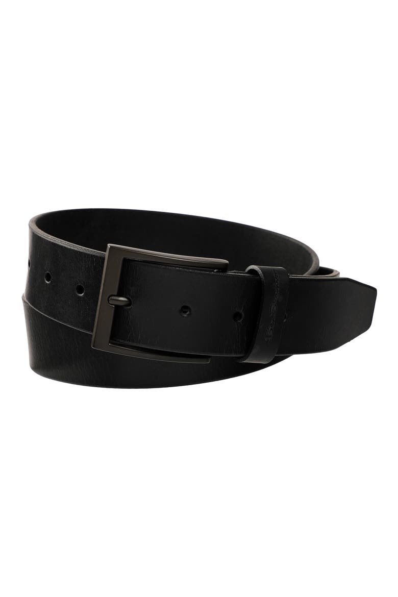 Crackled Leather Belt, Alternate, color, BLACK