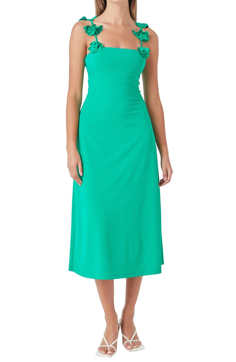 Endless Rose Rosette Strap Jersey Midi Dress, Alternate, color, 