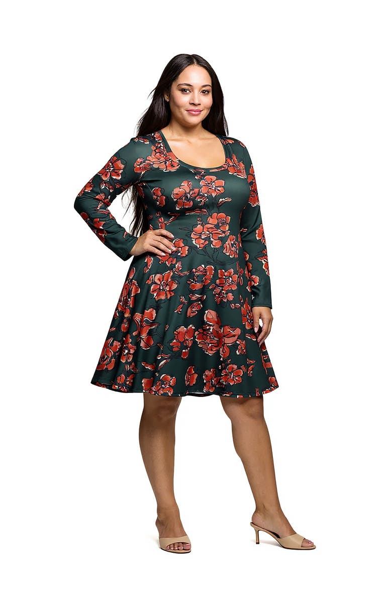 24seven Comfort Apparel Long Sleeve Fit and Flare Dress in Floral Print, Alternate, color, Orange Multi