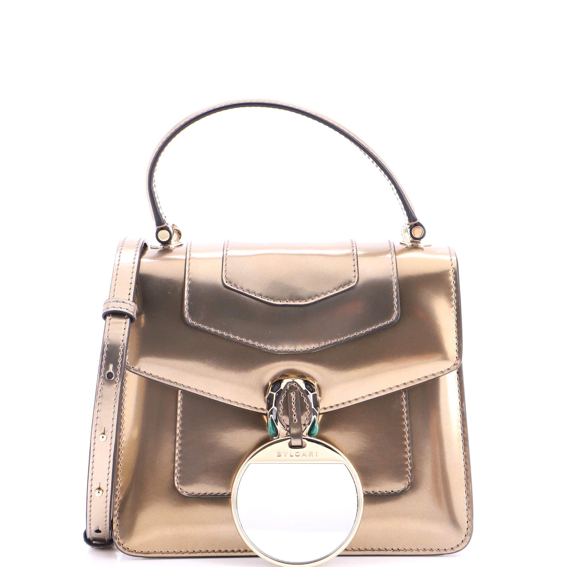 Serpenti Top Handle Bag Patent Small, Alternate, color, Metallic Gold