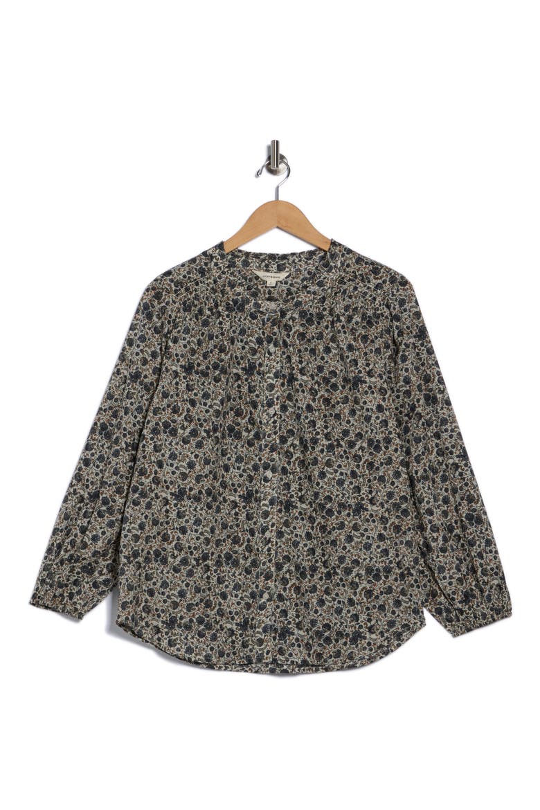 Floral Long Sleeve Button-Up Top, Alternate, color, GREY FLORAL