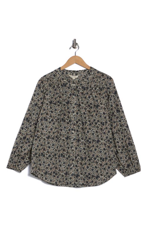Lucky Brand Floral Long Sleeve Button-up Top In Gray