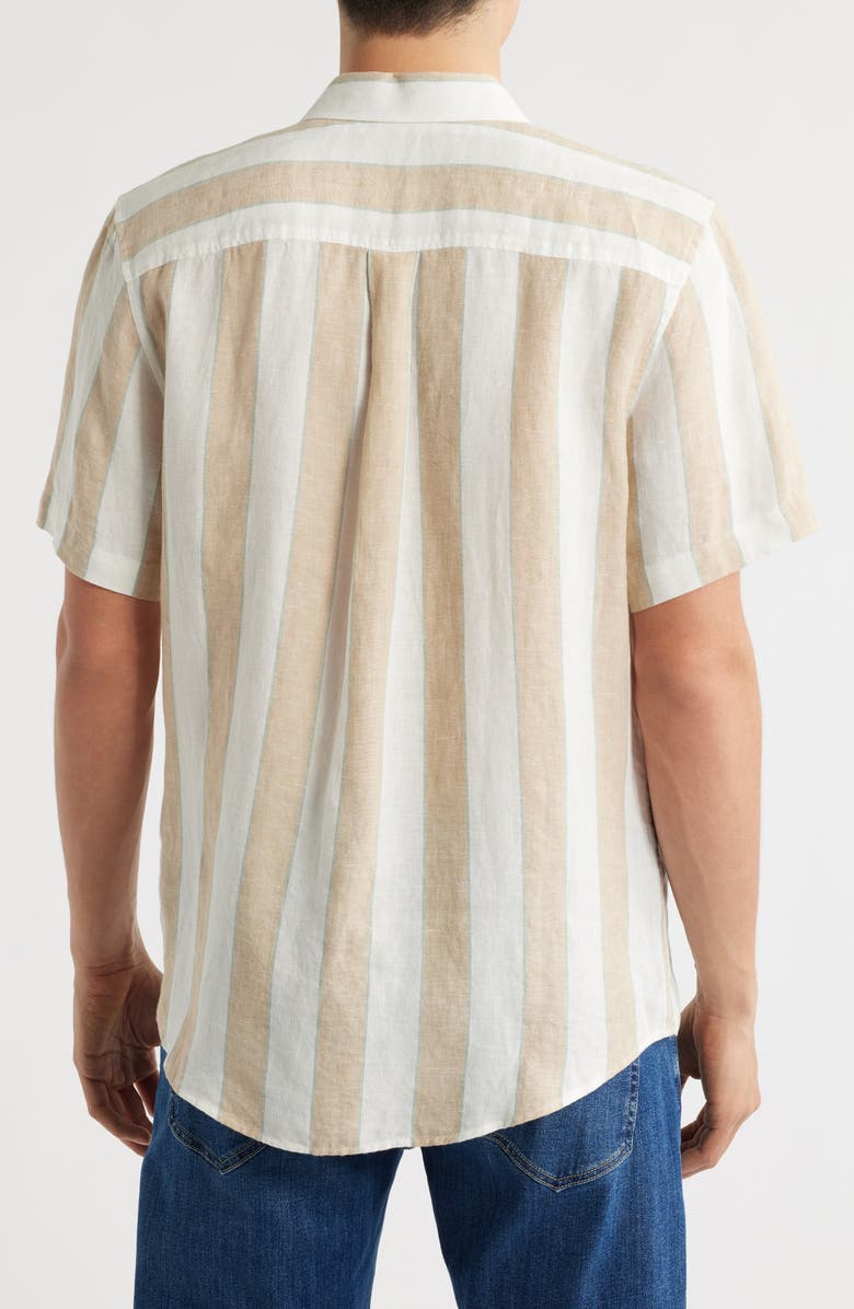 Nordstrom Stripe Short Sleeve Linen Button-Up Shirt, Alternate, color, Ivory- Tan Cabana Stripe