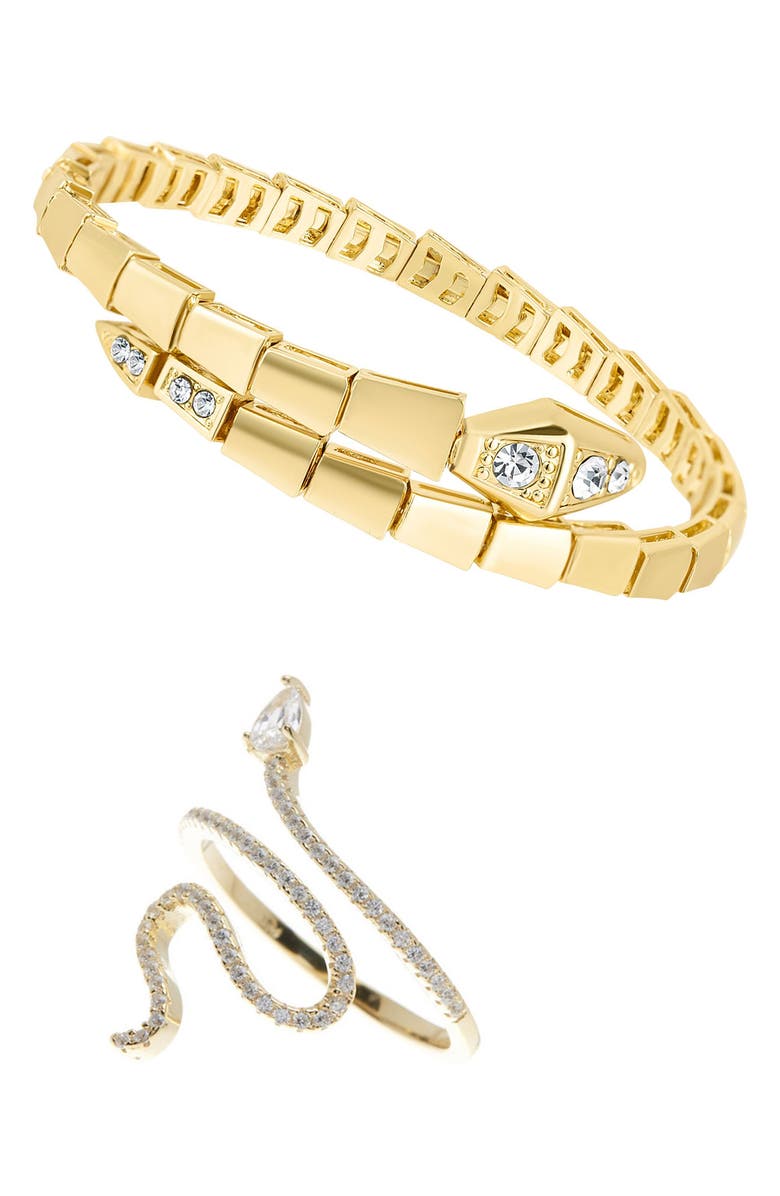 Adornia Set of 2 Cubic Zirconia Snake Cuff Bracelets, Main, color, Gold