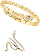 Adornia Cubic Zirconia Snake Ring & Cuff Bracelet Set
