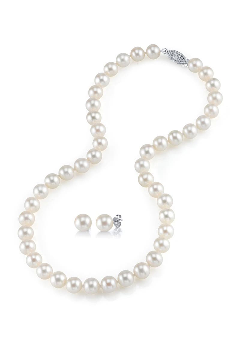7.5-8.5mm Freshwater Pearl Necklace & Earrings, Main, color, White Pearls
