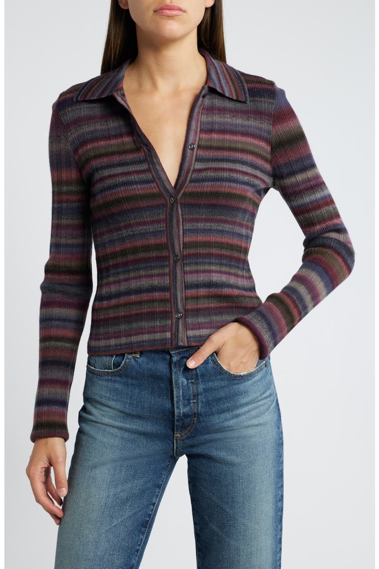 Rib Wool Polo Cardigan, Main, color, LAVENDER COMBO