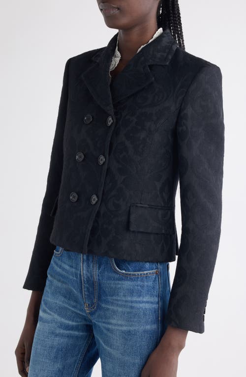 Chloé Double Breasted Floral Jacquard Wool Blend Crop Jacket In Black
