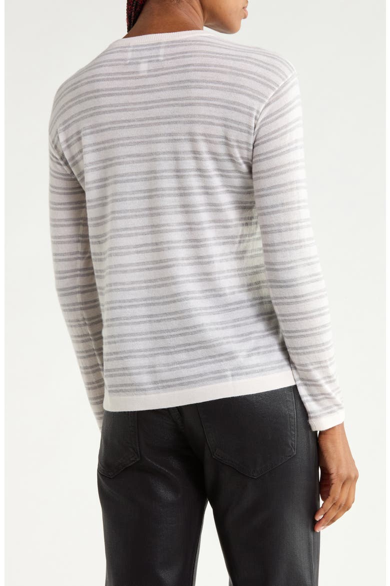 Striped Cashmere Crewneck Sweater, Alternate, color, BIRCH / LIGHT HEATHER GREY