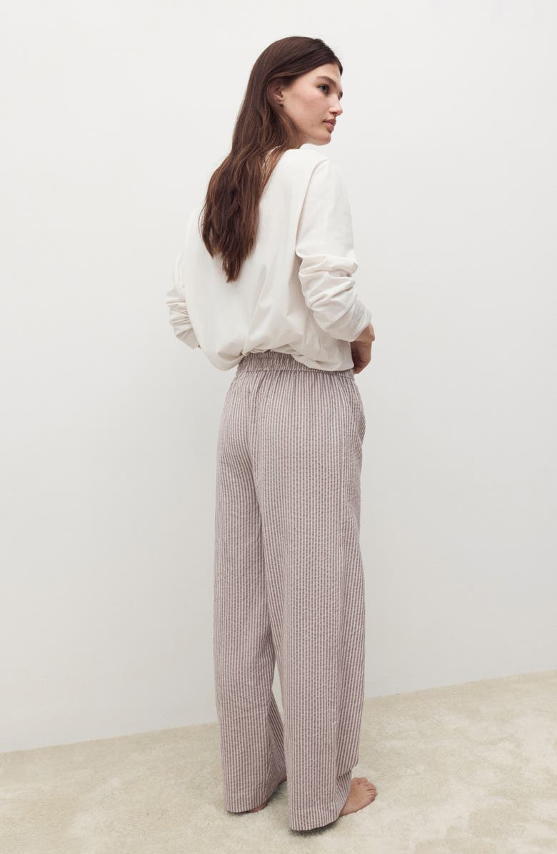 MANGO Cotton Seersucker Pajamas, Alternate, color, Medium Brown
