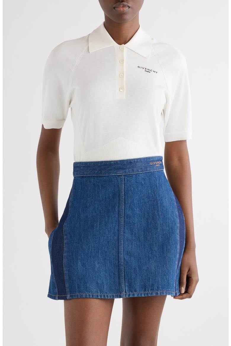 Crop Short Sleeve Cotton & Silk Polo Sweater, Main, color, IVORY