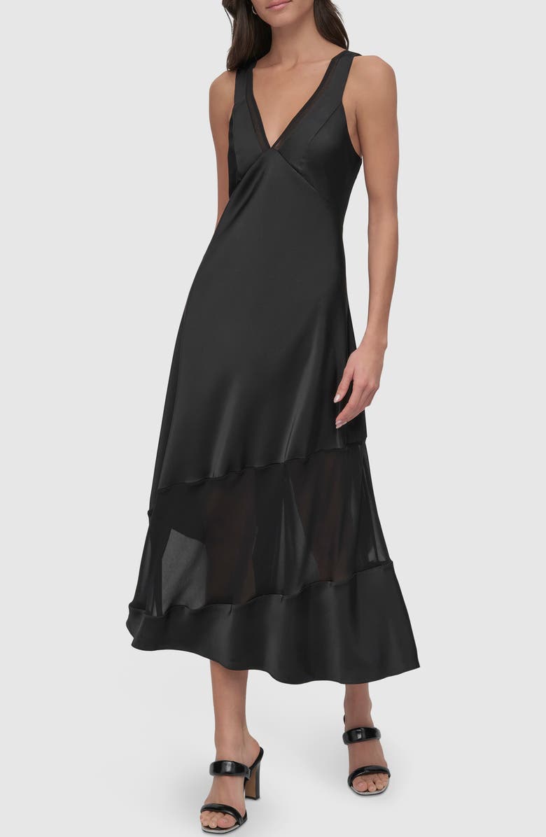DKNY Sleeveless Asymmetric Panel A-Line Dress, Main, color,