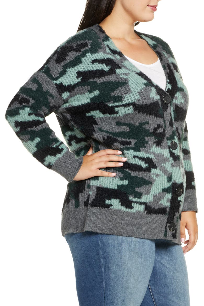 Camo Button-Up Cardigan, Alternate, color, MED HEATHER GREY