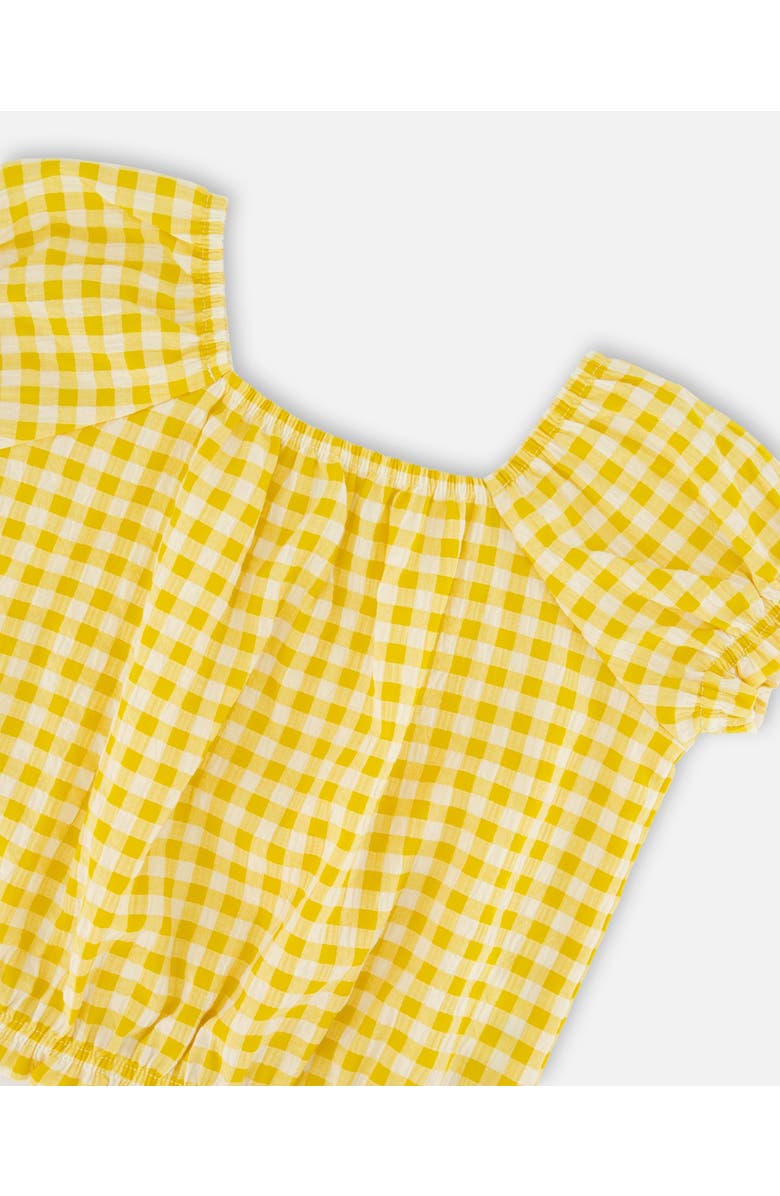 Deux par Deux Short Sleeve Peasant Top Gingham, Alternate, color, Yellow Gingham
