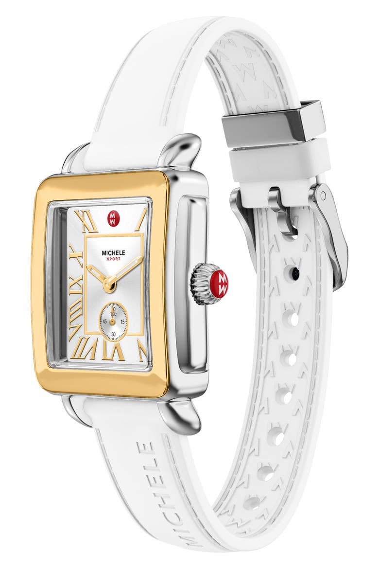 Deco Sport Mid Two-Tone Silicone Strap Watch, 29mm x 31mm, Alternate, color, WHITE