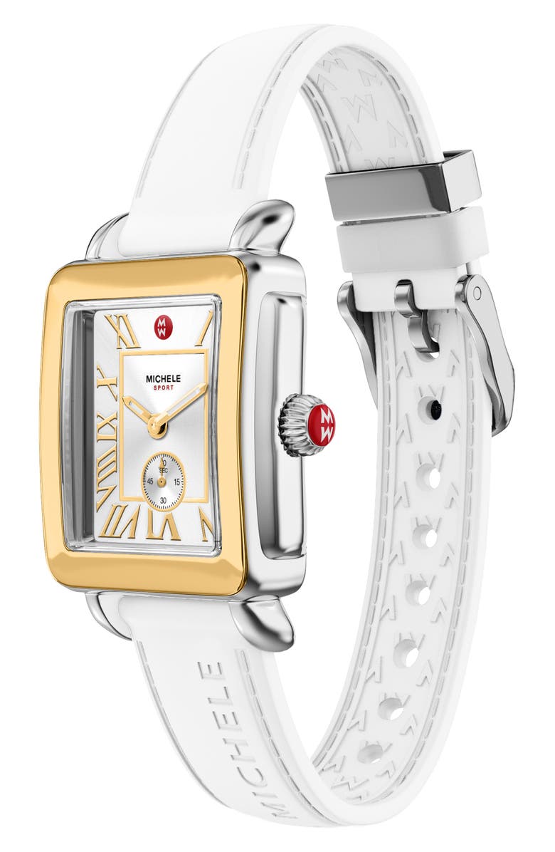 MICHELE Deco Sport Mid Two-Tone Silicone Strap Watch, 29mm x 31mm, Alternate, color, 