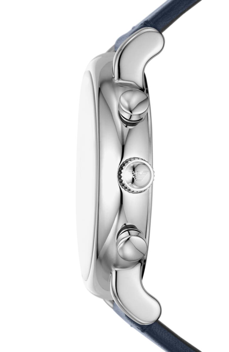 Emporio Armani Leather Strap Chronograph Watch, 46mm, Alternate, color, Silver