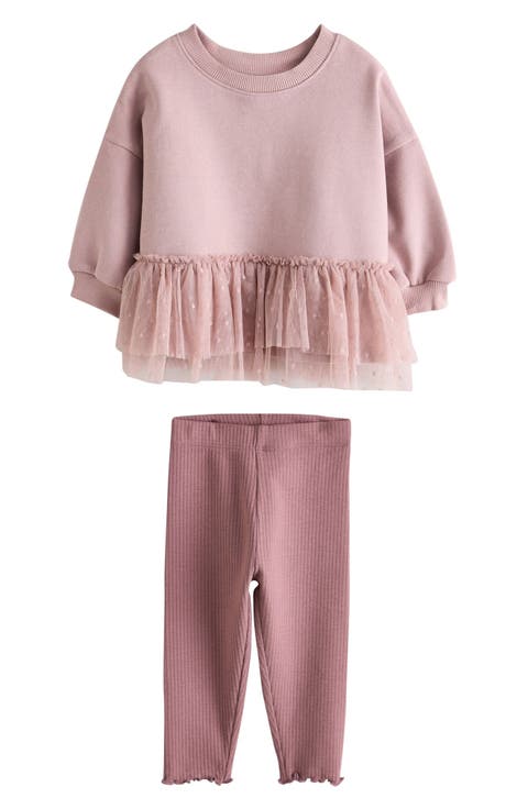 Kids' Mesh Flutter Hem Sweatshirt & Leggings Set