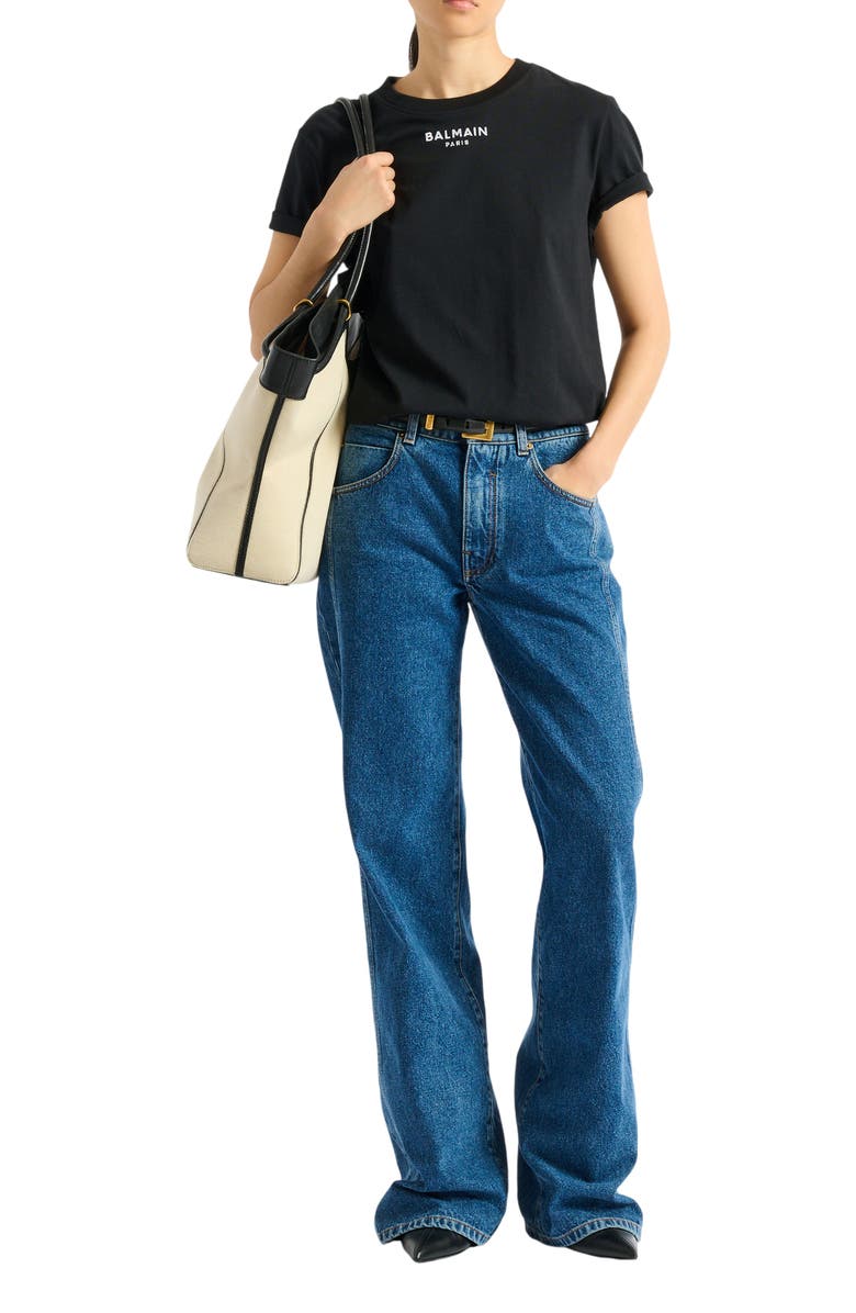 Balmain Embroidered Balmain Paris T-shirt, Alternate, color, Black