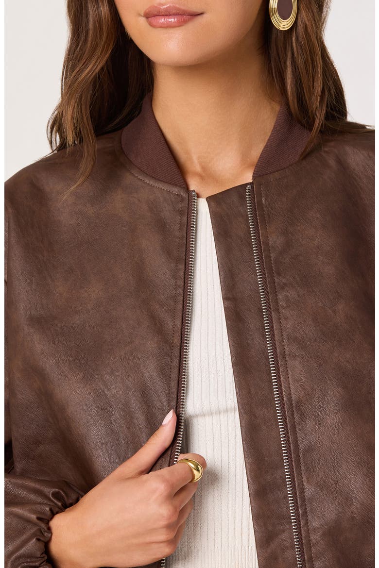 Faux Leather Bomber Jacket, Alternate, color, BROWN