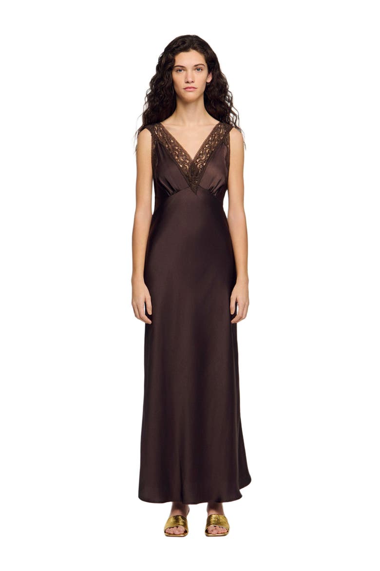 Lace collar maxi dress, Main, color, Brown