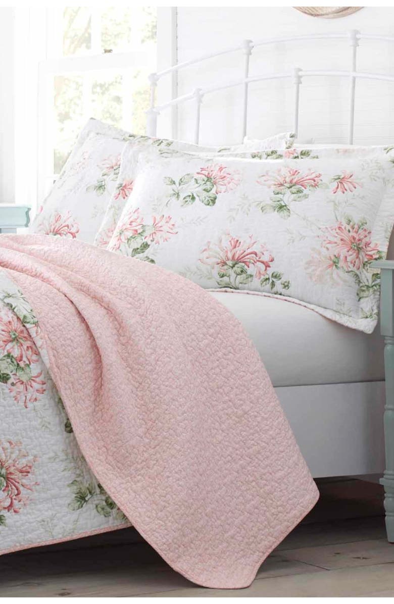 Laura Ashley Honeysuckle Pastel Pink King Quilt Set, Alternate, color, Blush