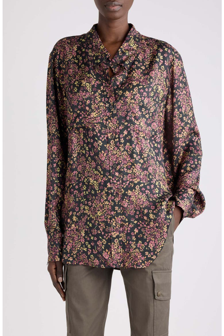 Cheers Floral Long Sleeve Shirt, Main, color, BLACK
