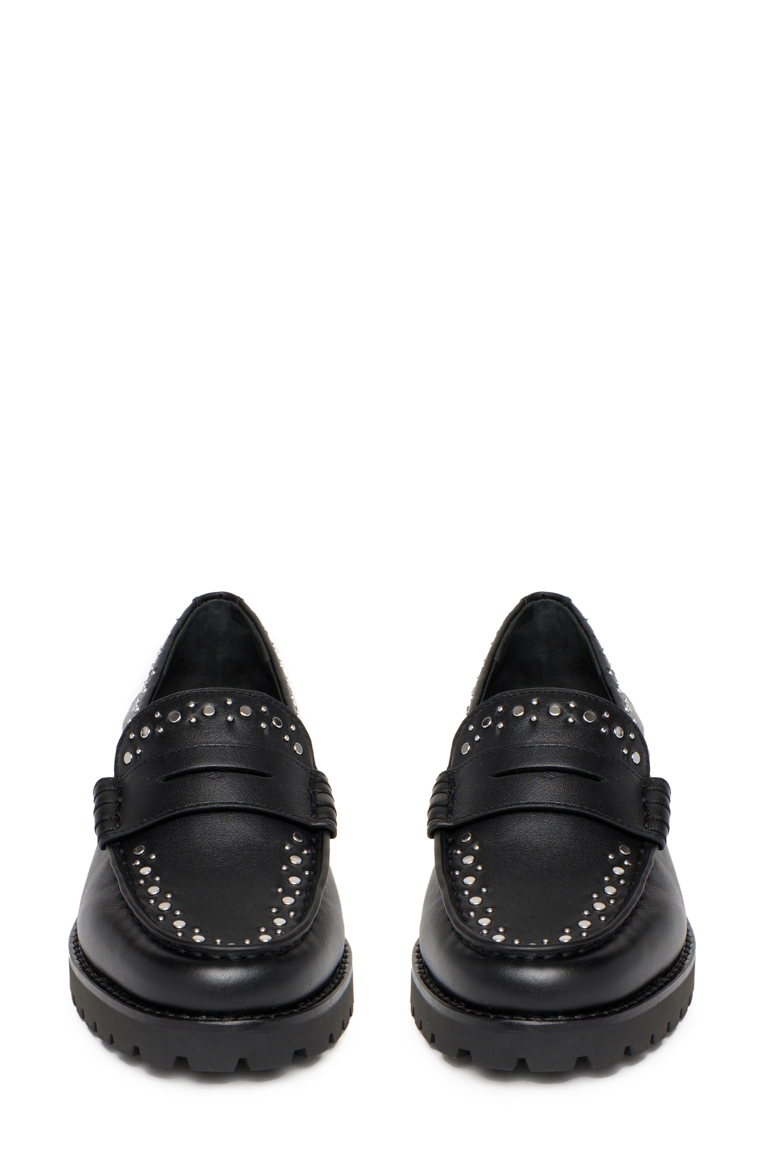 PAIGE Ellis Stud Penny Loafer, Alternate, color, Black