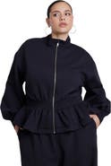 ELOQUII Cinched Zip Front Peplum Sweatshirt