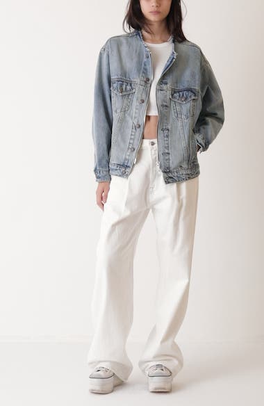 R13 Collarless Zip Front Denim Trucker Jacket | Nordstromrack