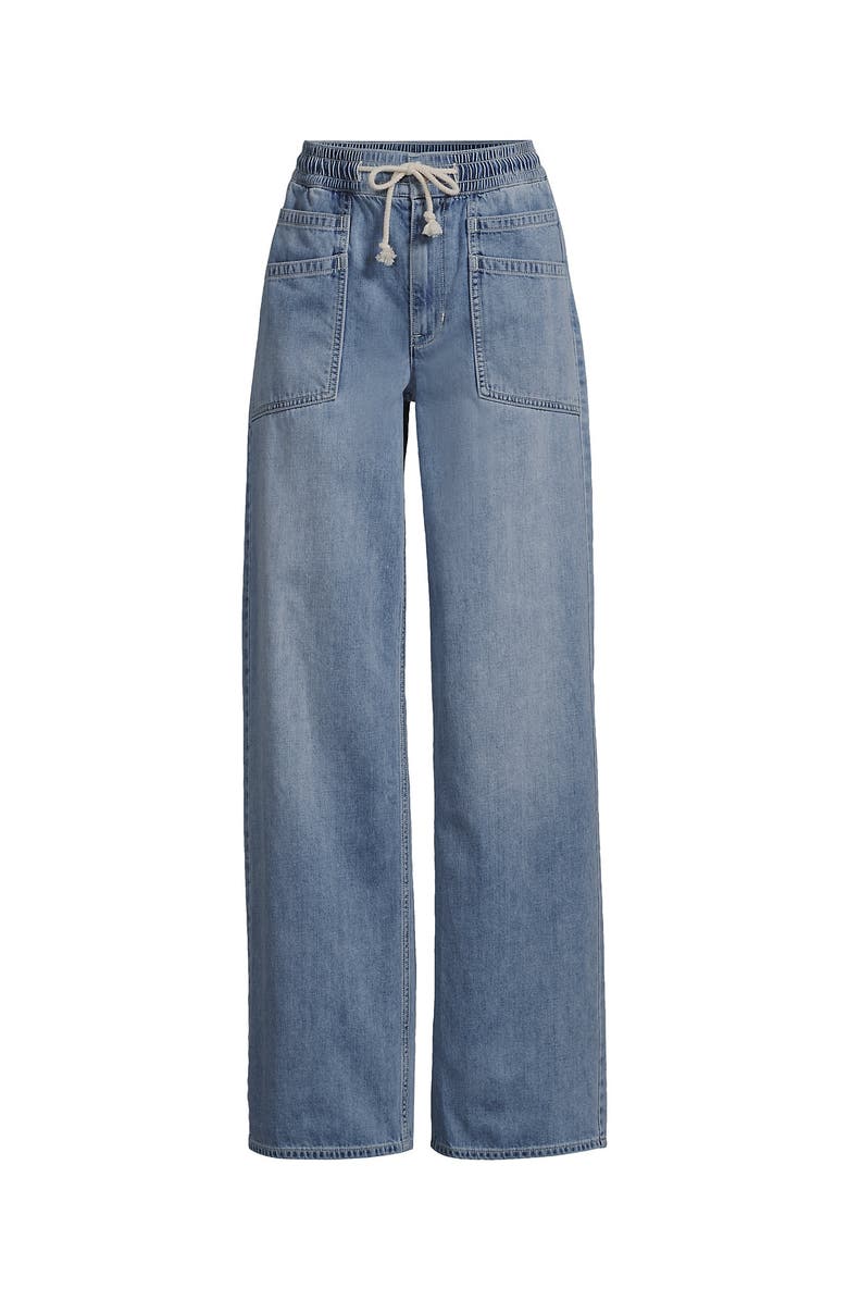 Lands' End Lightweight Denim High Rise Relaxed Straight Pull On Pocket Jeans, Alternate, color, Lake Blue Wash