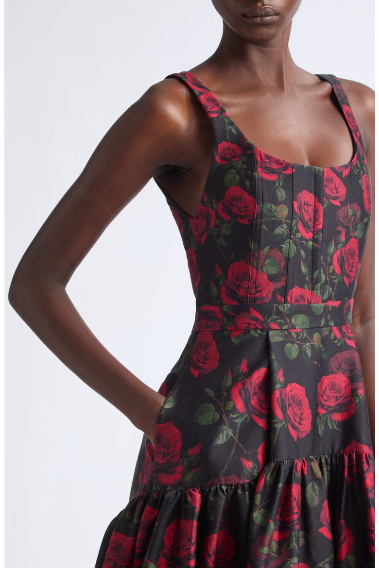 Diana Structured Midi Dress, Alternate, color, ROUGE ROMANCE BLACK