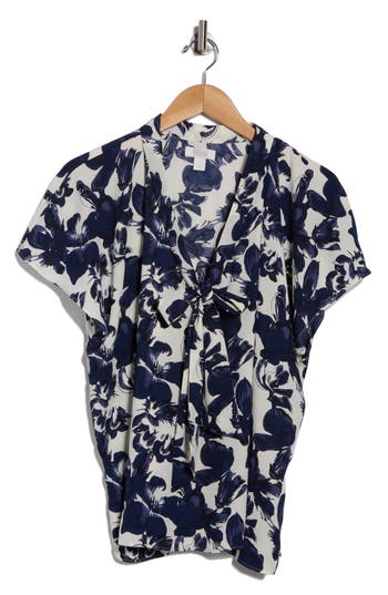Nordstrom Rack Tie Neck Flutter Sleeve Top In Blue