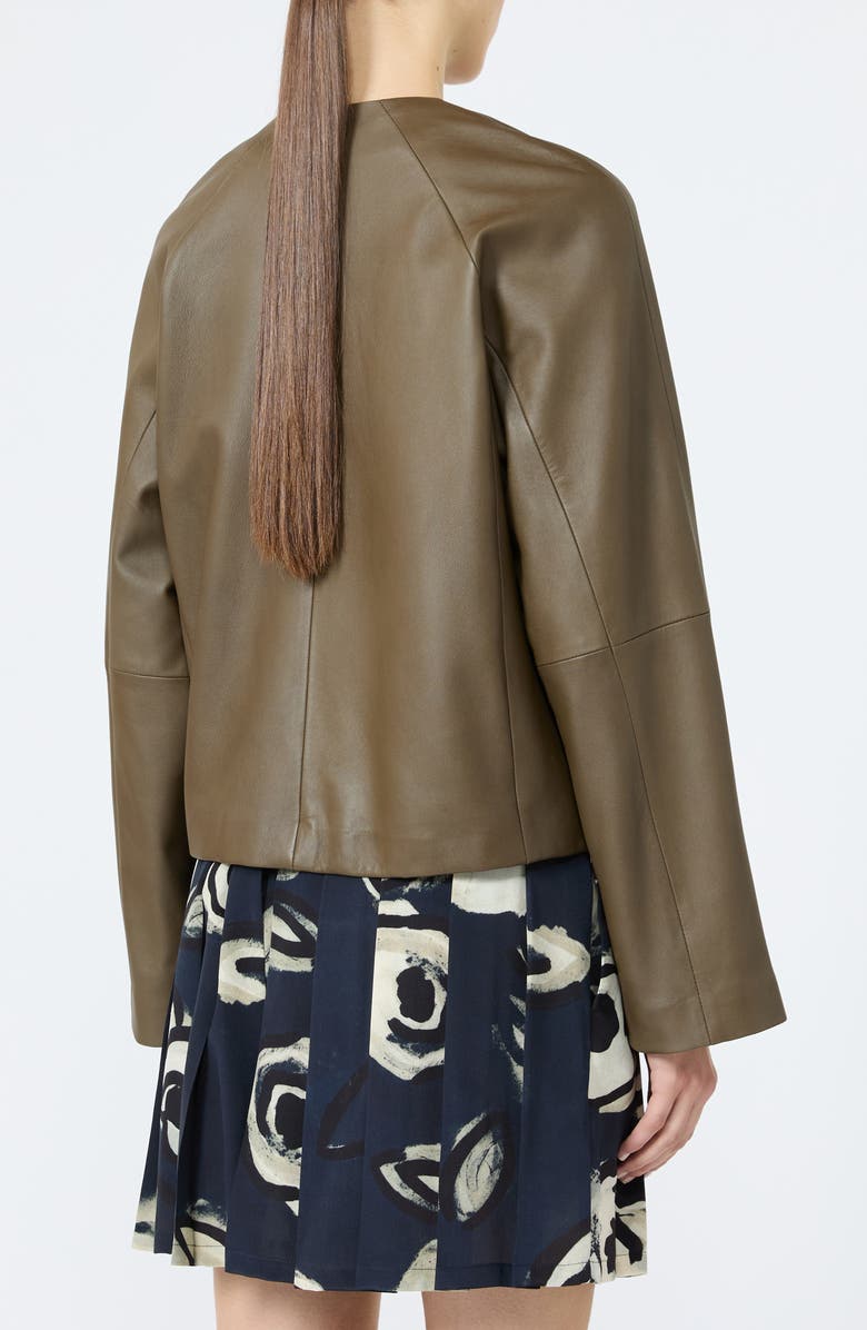 Max Mara Bouquet Leather Jacket, Alternate, color, Kaki