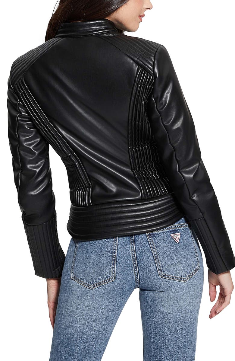GUESS Lea Corset Faux Leather Jacket, Alternate, color, Black
