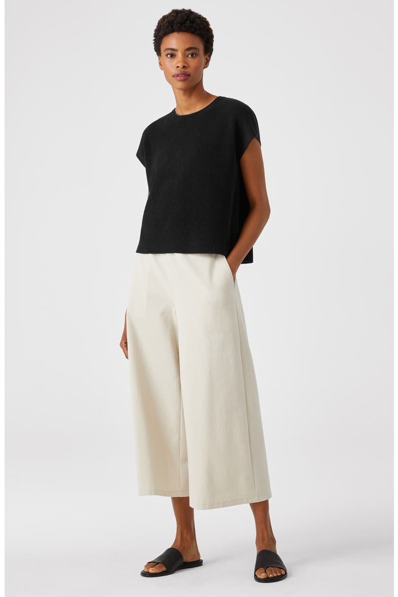 Rib Knit Organic Linen Blend Box Top, Alternate, color, BLACK