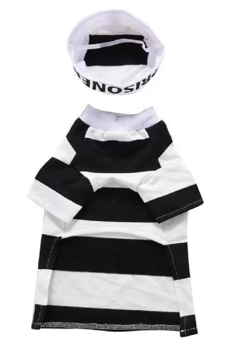 The Pet Life Striped Retro Inmate Prisoner Pet Costume, Alternate, color, BLACK / WHITE